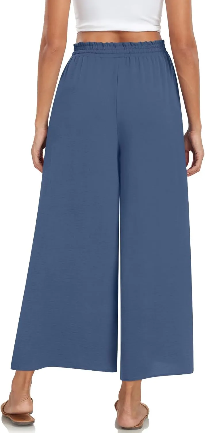 Bestbee Women's Palazzo Pants Dressy Casual Wide Leg Slacks Elastic Waist with Pockets