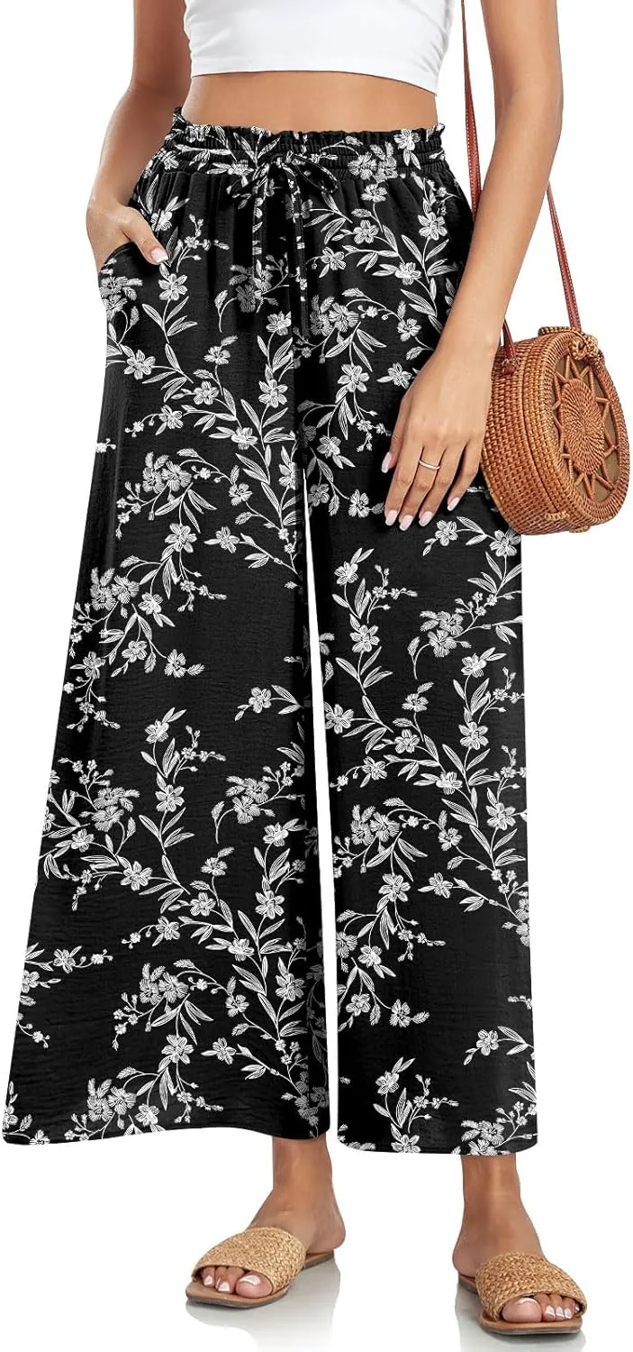 Bestbee Women's Palazzo Pants Dressy Casual Wide Leg Slacks Elastic Waist with Pockets