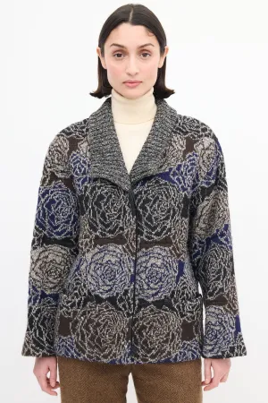 Black & Multi Wool Knit Rose Cardigan