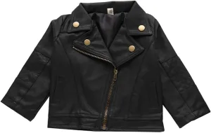Black Leather Jacket for Toddler Girl Boy Zip up Jacket Crop Motorcycle Outerwear Coats Kids Fall Fashion Clothes
