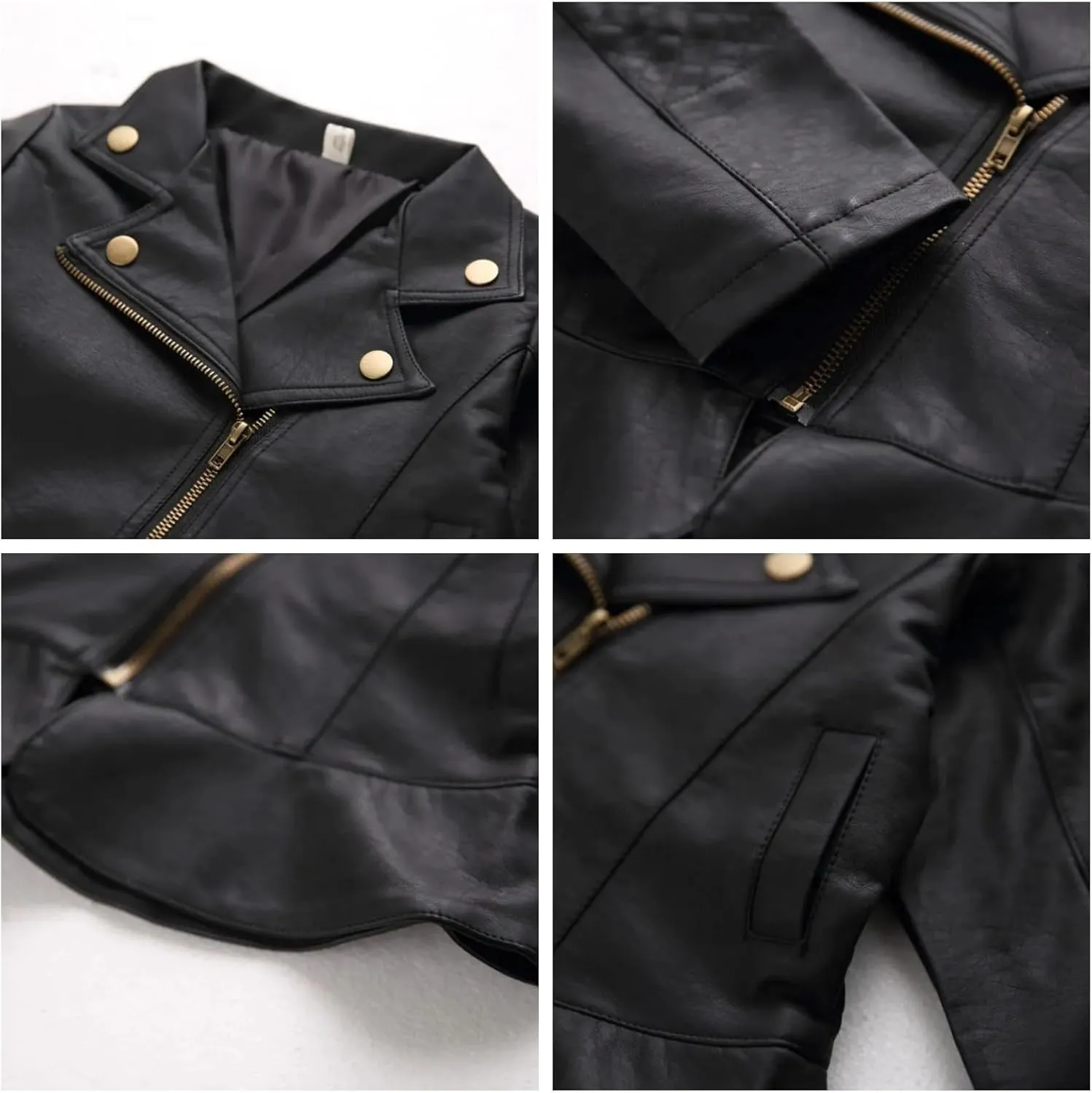Black Leather Jacket for Toddler Girl Boy Zip up Jacket Crop Motorcycle Outerwear Coats Kids Fall Fashion Clothes
