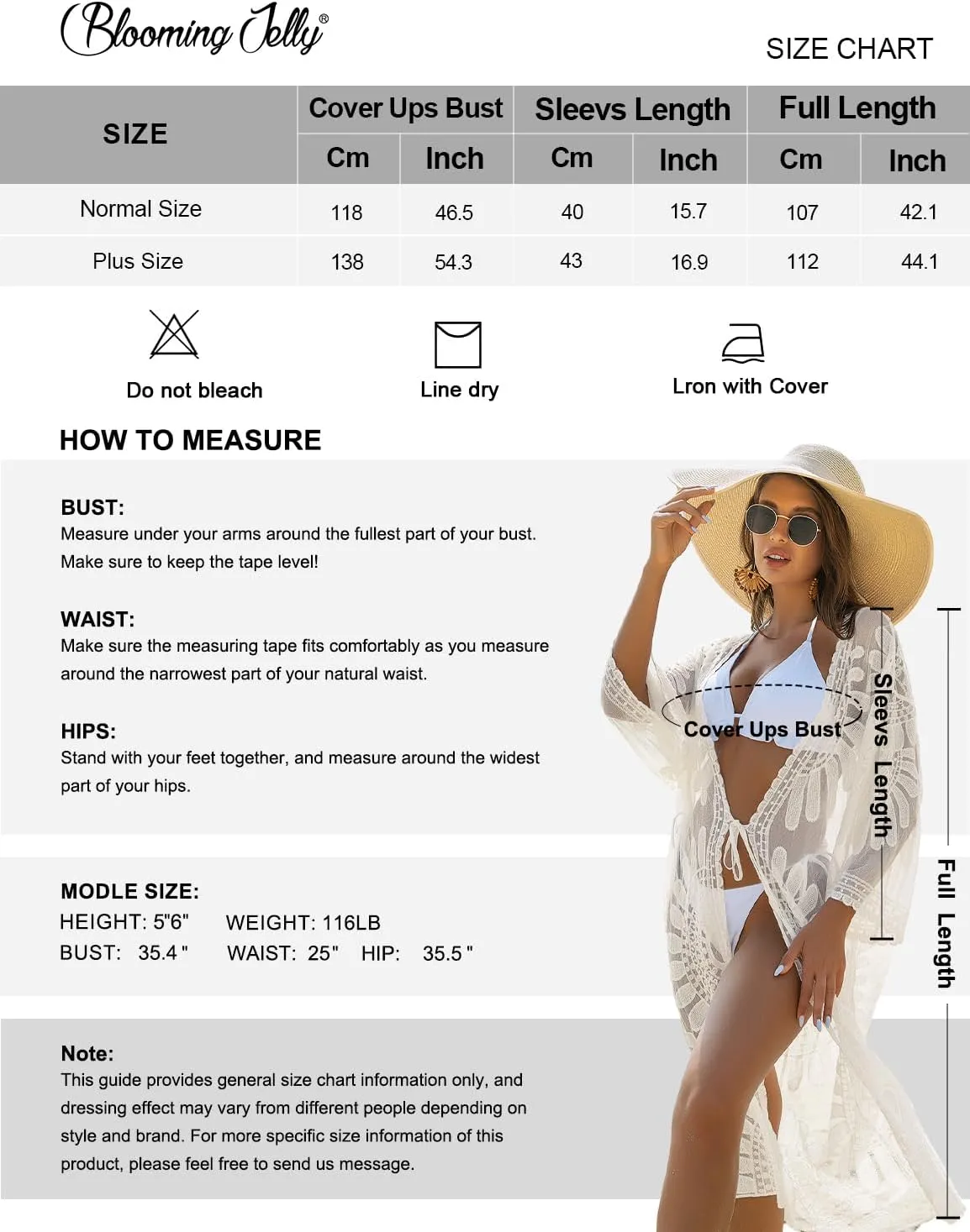 Blooming Jelly Womens Bathing Suit Cover Up 3/4 Sleeve Mesh Swimsuit Coverup Long Floral Beach Lace Kimono Summer Cardigan
