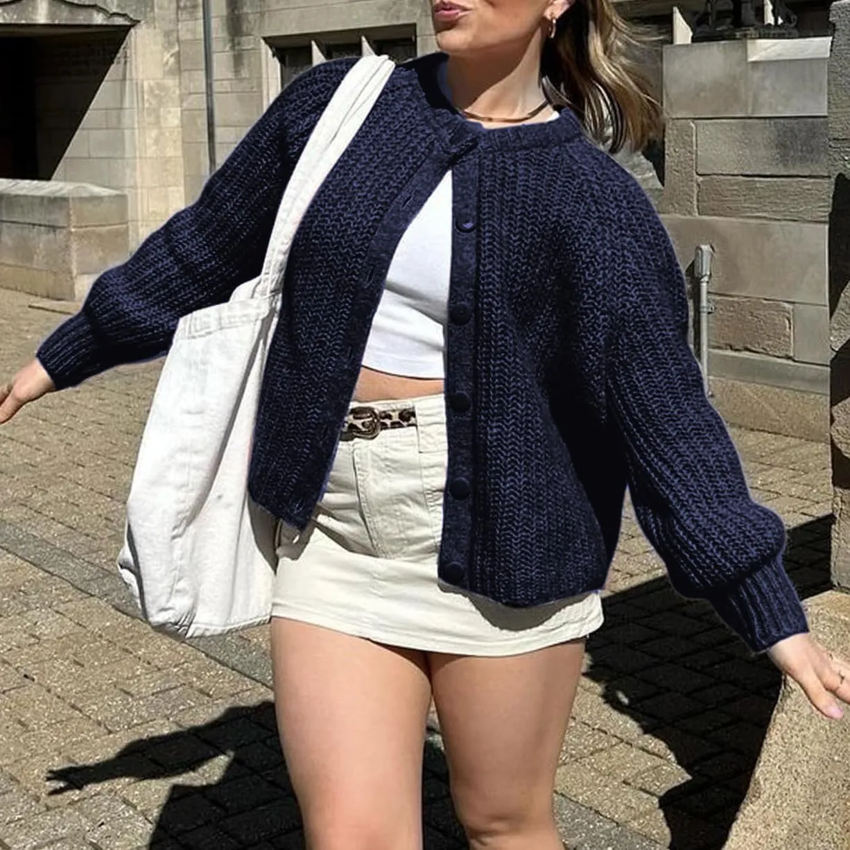 Bocymolay Womens Cardigan Sweaters Casual Button Down Crewneck Knitted Jacket Loose Fall Chunky Outwear