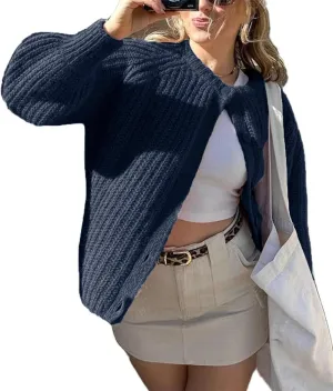 Bocymolay Womens Cardigan Sweaters Casual Button Down Crewneck Knitted Jacket Loose Fall Chunky Outwear