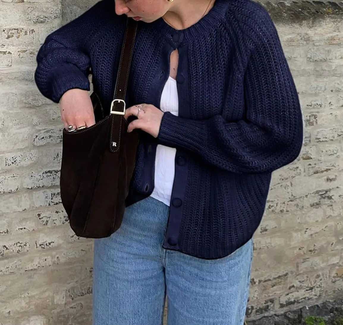 Bocymolay Womens Cardigan Sweaters Casual Button Down Crewneck Knitted Jacket Loose Fall Chunky Outwear