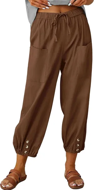 Bozanly Women's Casual Lantern Harem Loose Capris Pants Summer Yoga Slacks Trousers with Pockets