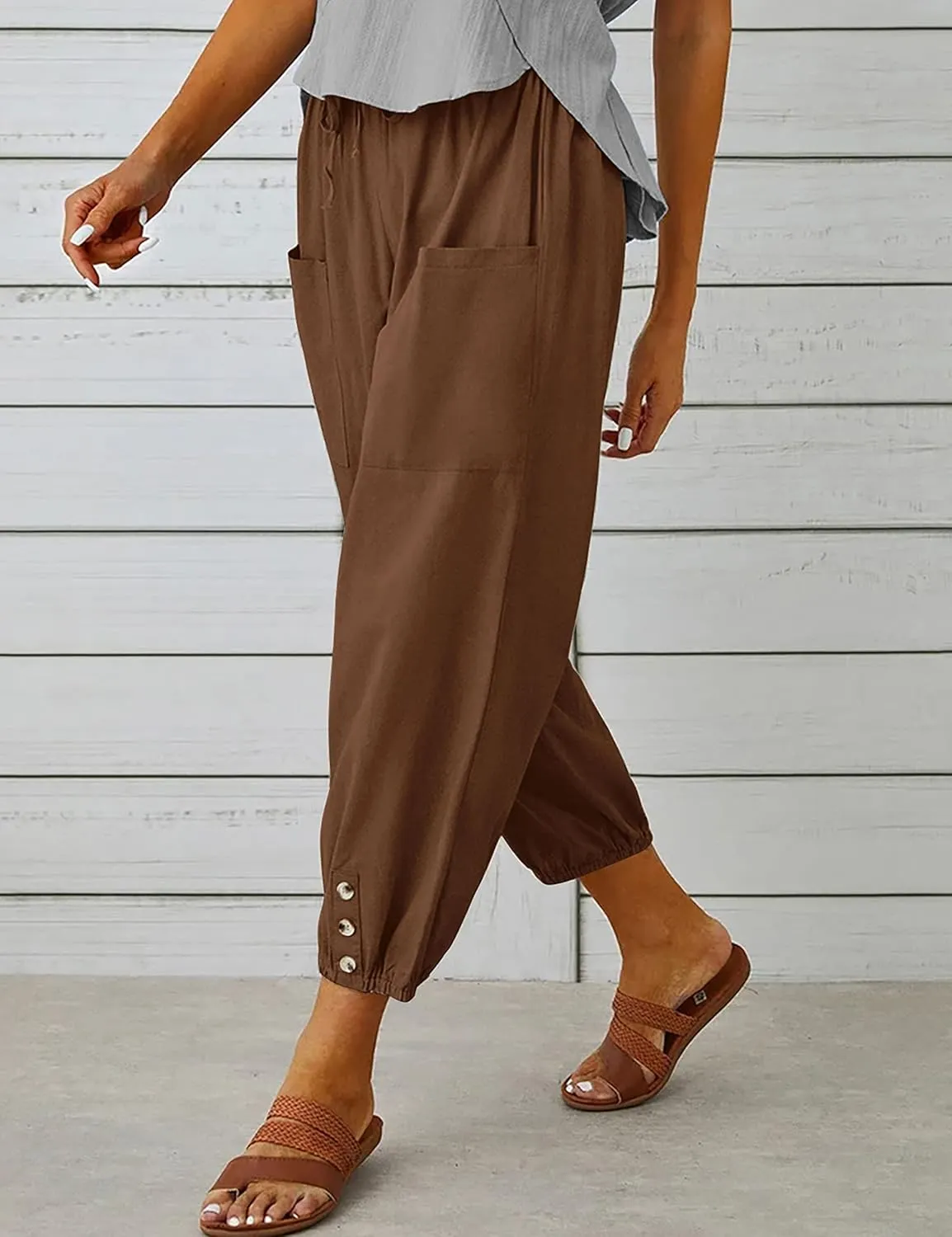 Bozanly Women's Casual Lantern Harem Loose Capris Pants Summer Yoga Slacks Trousers with Pockets