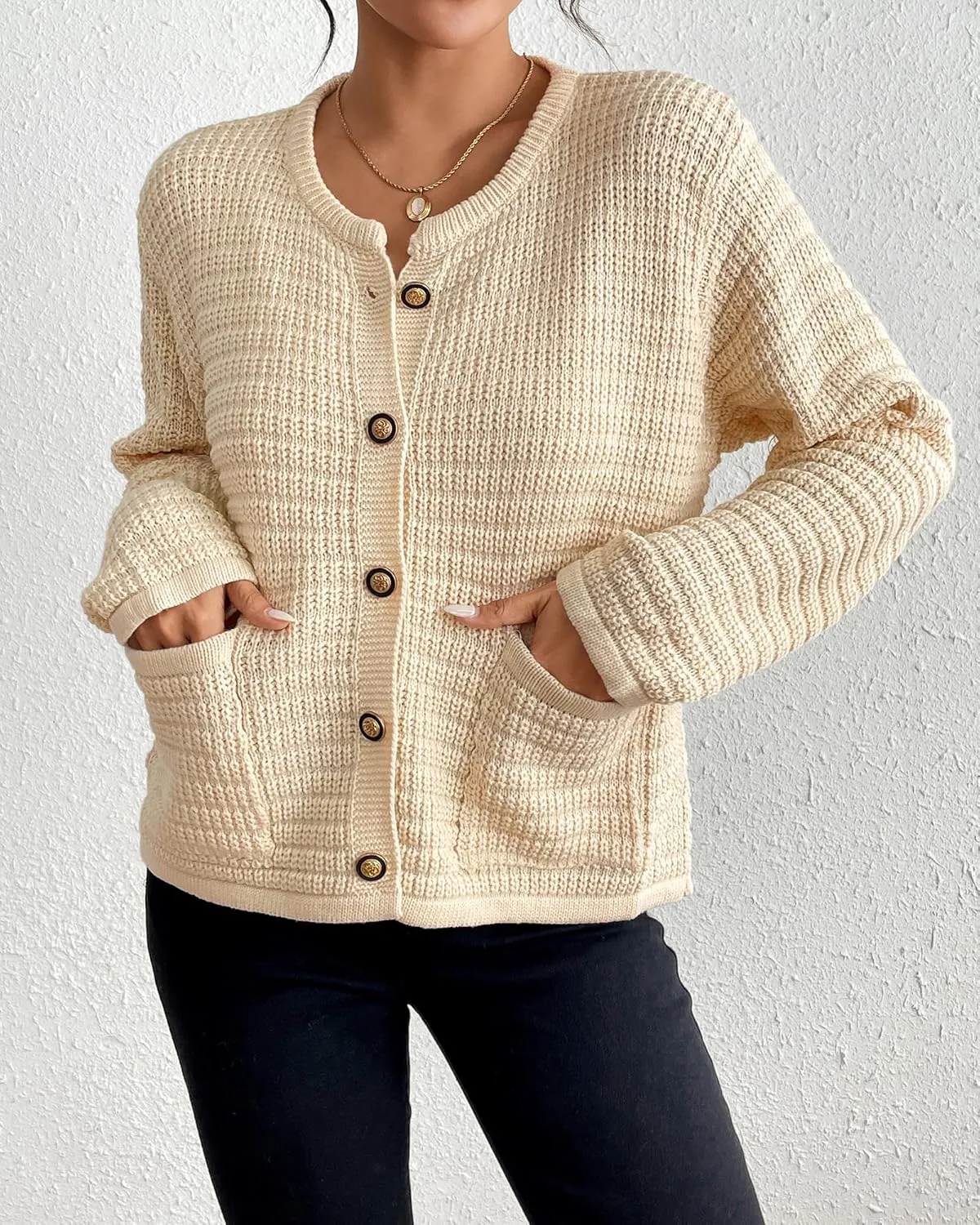 Bsubseach Womens Cardigan Sweaters 2025 Long Sleeve Open Front Button Down Knit Jackets Fall Cardigans with Pockets
