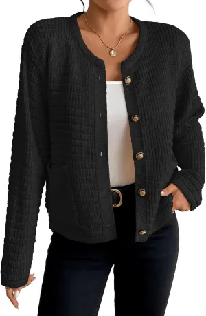 Bsubseach Womens Cardigan Sweaters 2025 Long Sleeve Open Front Button Down Knit Jackets Fall Cardigans with Pockets