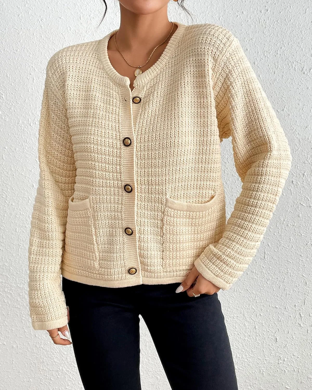 Bsubseach Womens Cardigan Sweaters 2025 Long Sleeve Open Front Button Down Knit Jackets Fall Cardigans with Pockets