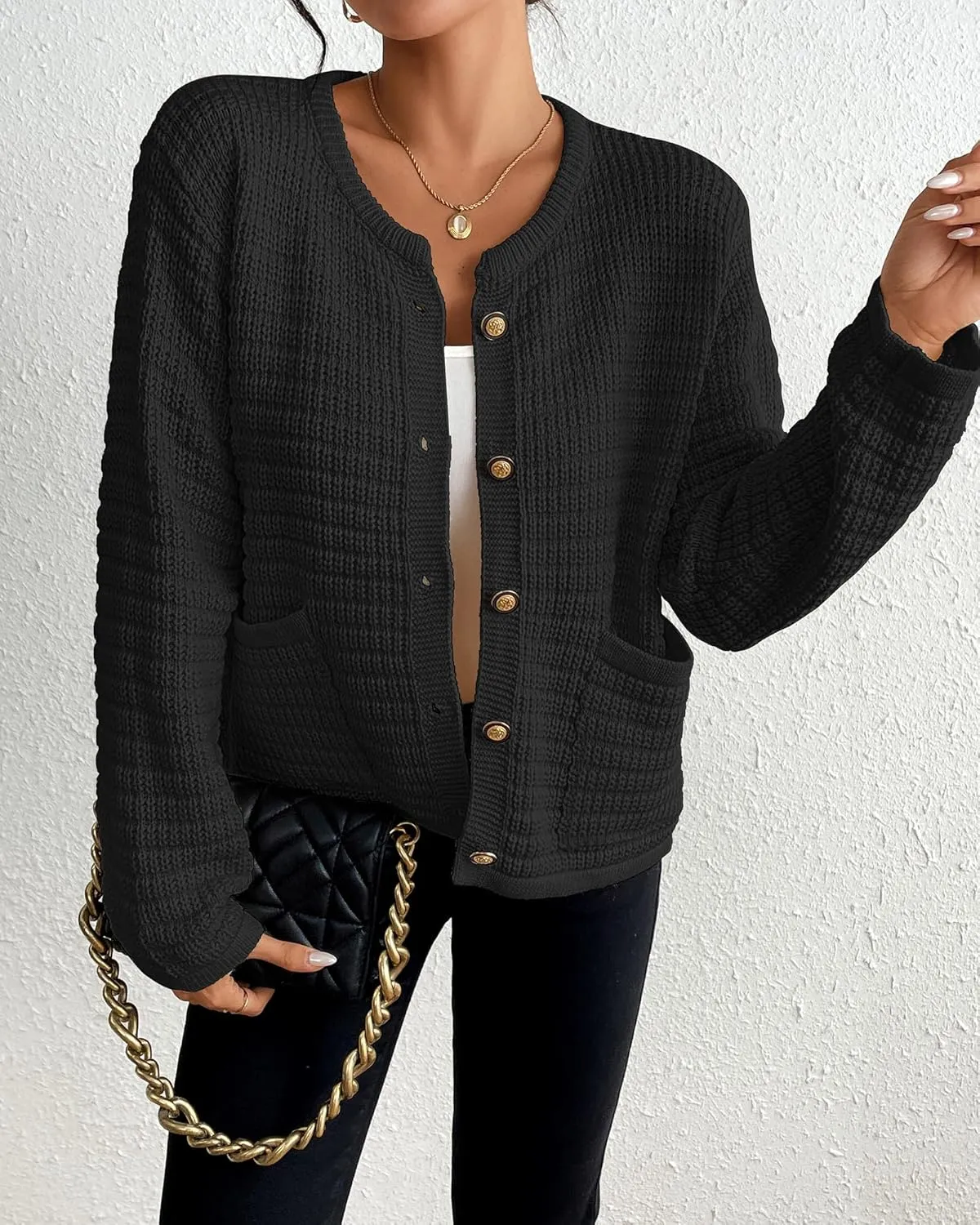 Bsubseach Womens Cardigan Sweaters 2025 Long Sleeve Open Front Button Down Knit Jackets Fall Cardigans with Pockets