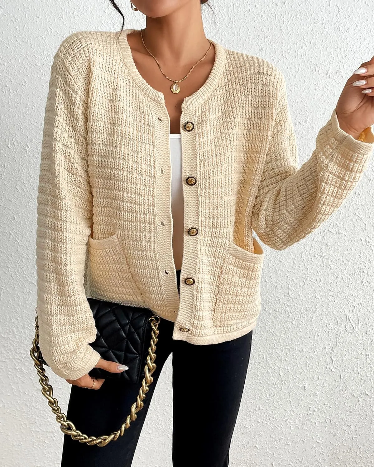 Bsubseach Womens Cardigan Sweaters 2025 Long Sleeve Open Front Button Down Knit Jackets Fall Cardigans with Pockets