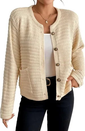 Bsubseach Womens Cardigan Sweaters 2025 Long Sleeve Open Front Button Down Knit Jackets Fall Cardigans with Pockets