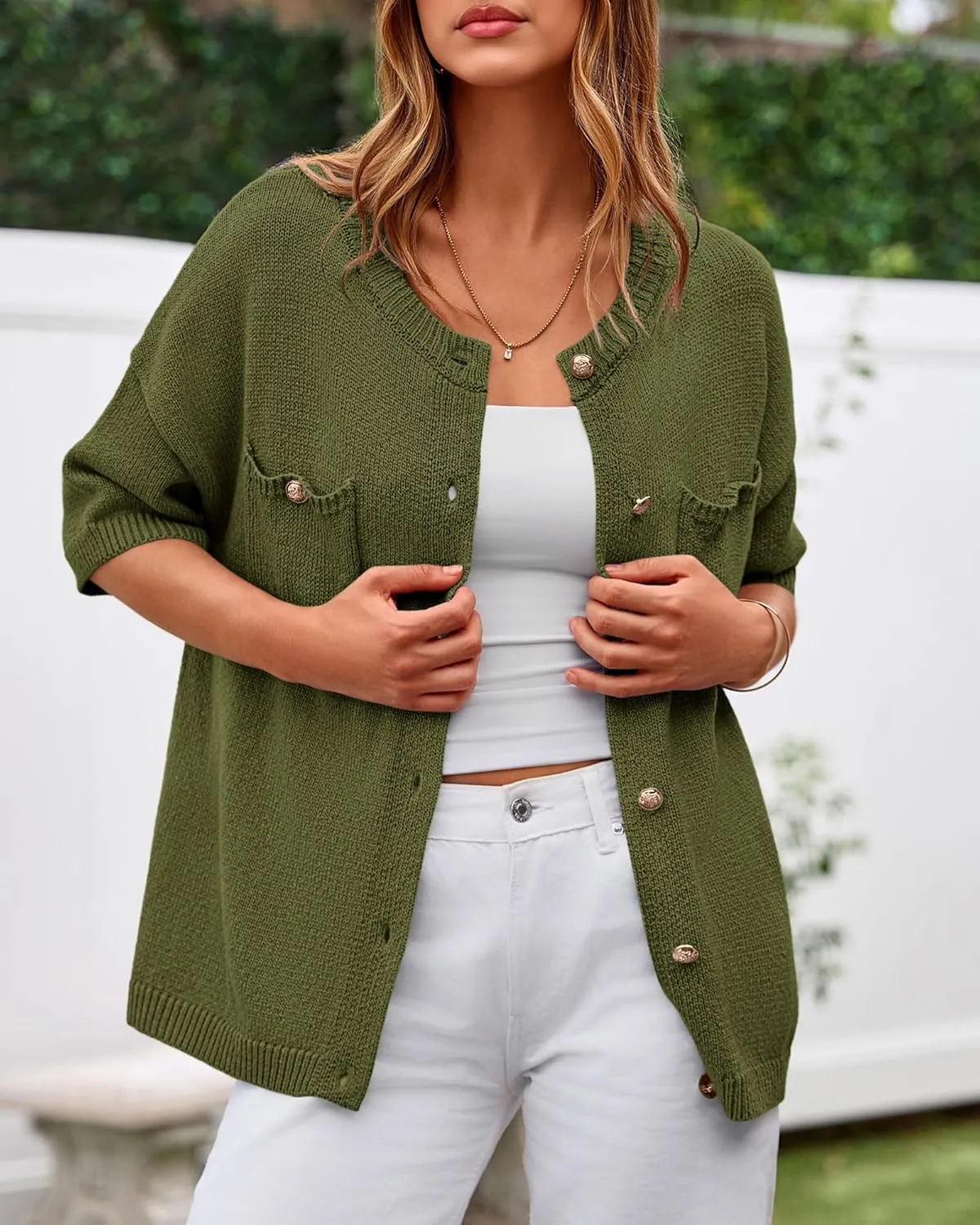 BTFBM Short Sleeve Cardigans for Women Button Up Sweaters Y2k Spring Summer 2025 Crew Neck Business Casual Work Clothes