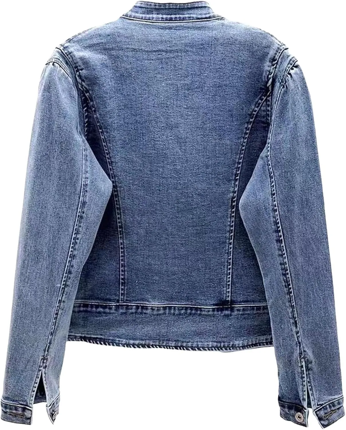 Butterfly Embroidery Denim Jacket for Women Long Sleeve Botton Up Coat with Pocket Fall Outerwear Shacket Casual Turn Down