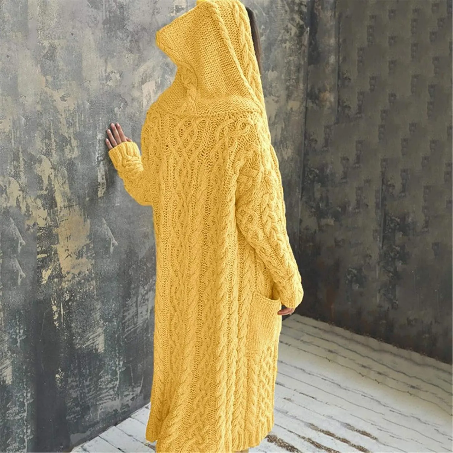 Cable Knit Long Sleeve Hooded Cardigan Sweaters for Women Chunky Open Front Fall Winter Oversized Casual Loose Outwear