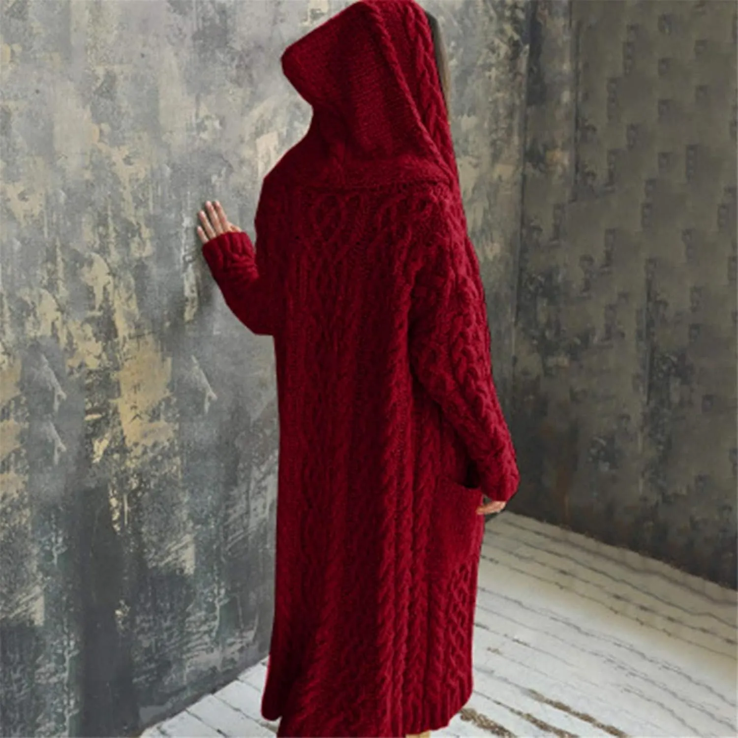Cable Knit Long Sleeve Hooded Cardigan Sweaters for Women Chunky Open Front Fall Winter Oversized Casual Loose Outwear