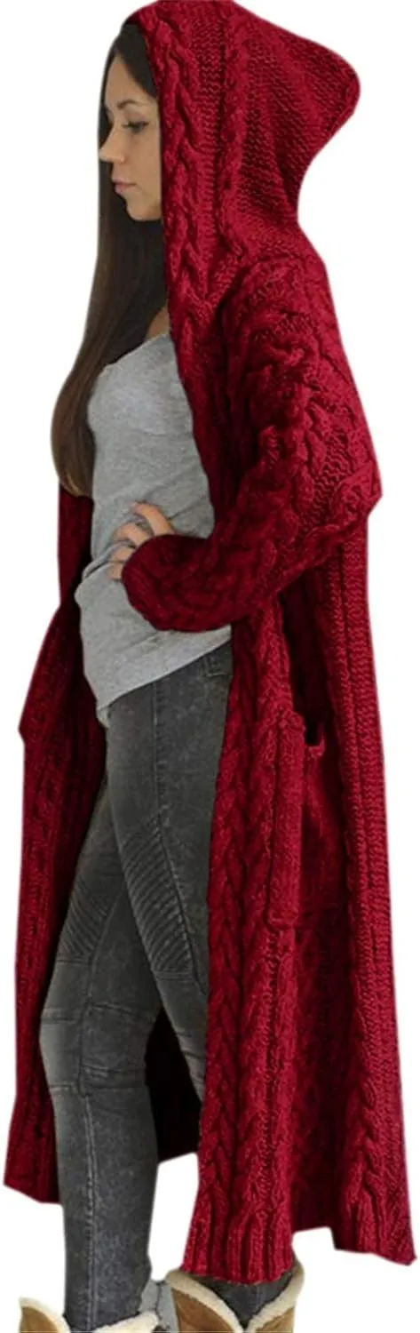 Cable Knit Long Sleeve Hooded Cardigan Sweaters for Women Chunky Open Front Fall Winter Oversized Casual Loose Outwear