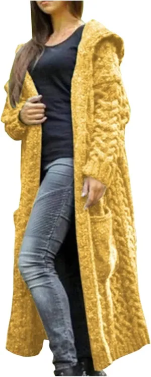 Cable Knit Long Sleeve Hooded Cardigan Sweaters for Women Chunky Open Front Fall Winter Oversized Casual Loose Outwear