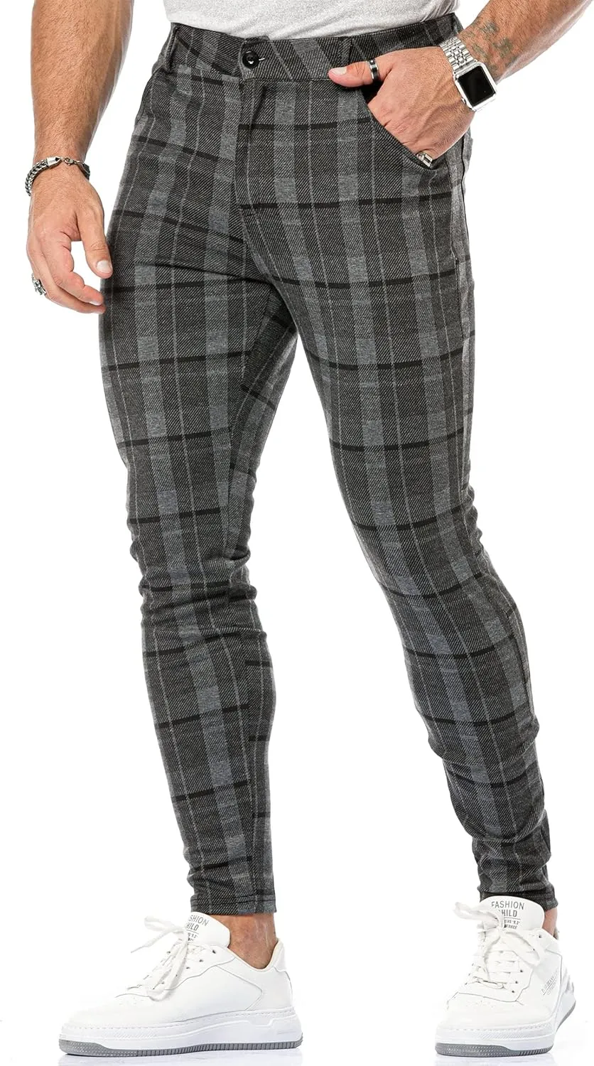 CANGHPGIN Men's Stretch Dress Pants Slim Fit Flat Front Slacks Tapered Casual Pants