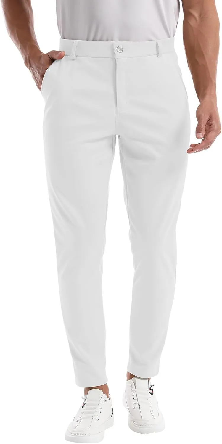 CANGHPGIN Men's Stretch Dress Pants Slim Fit Flat Front Slacks Tapered Casual Pants