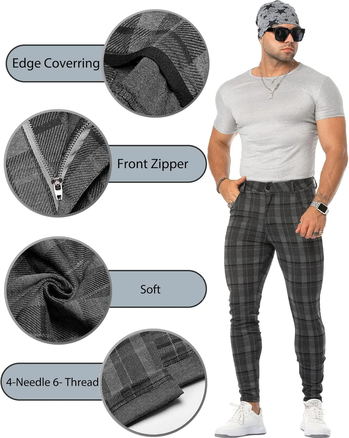 CANGHPGIN Men's Stretch Dress Pants Slim Fit Flat Front Slacks Tapered Casual Pants