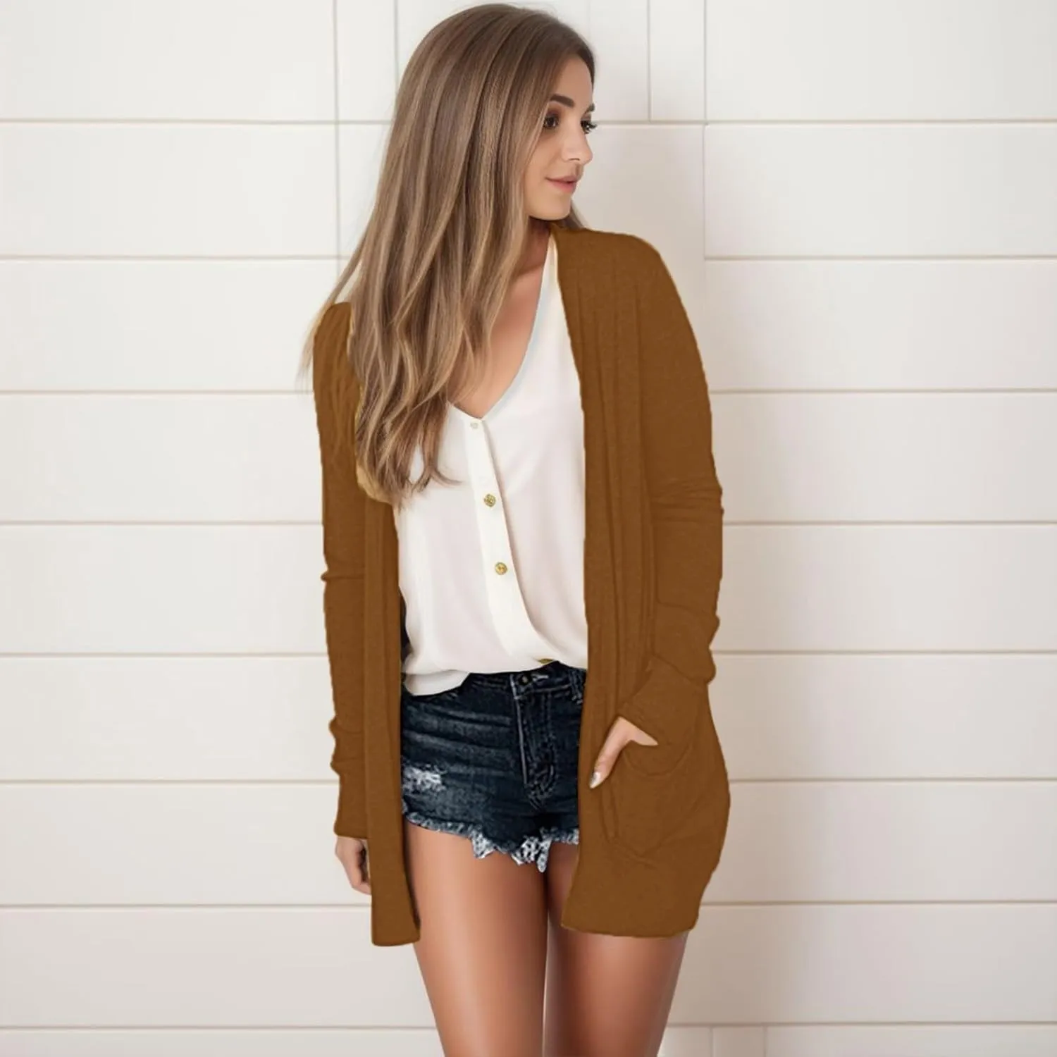 Cardigans for Women 2024,Lightweight Open Front Cardigan Shirts Trendy Dressy Blouses Casual Long Sleeve Pocket