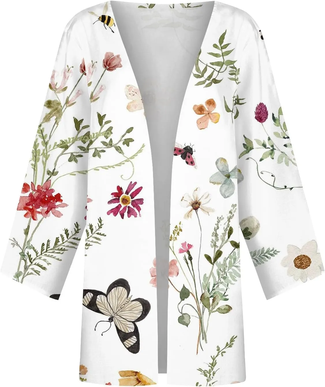 Cardigans for Women Floral Printed Dressy Casual Lightweight Cardigan 3/4 Sleeve Summer Plus Size Tops