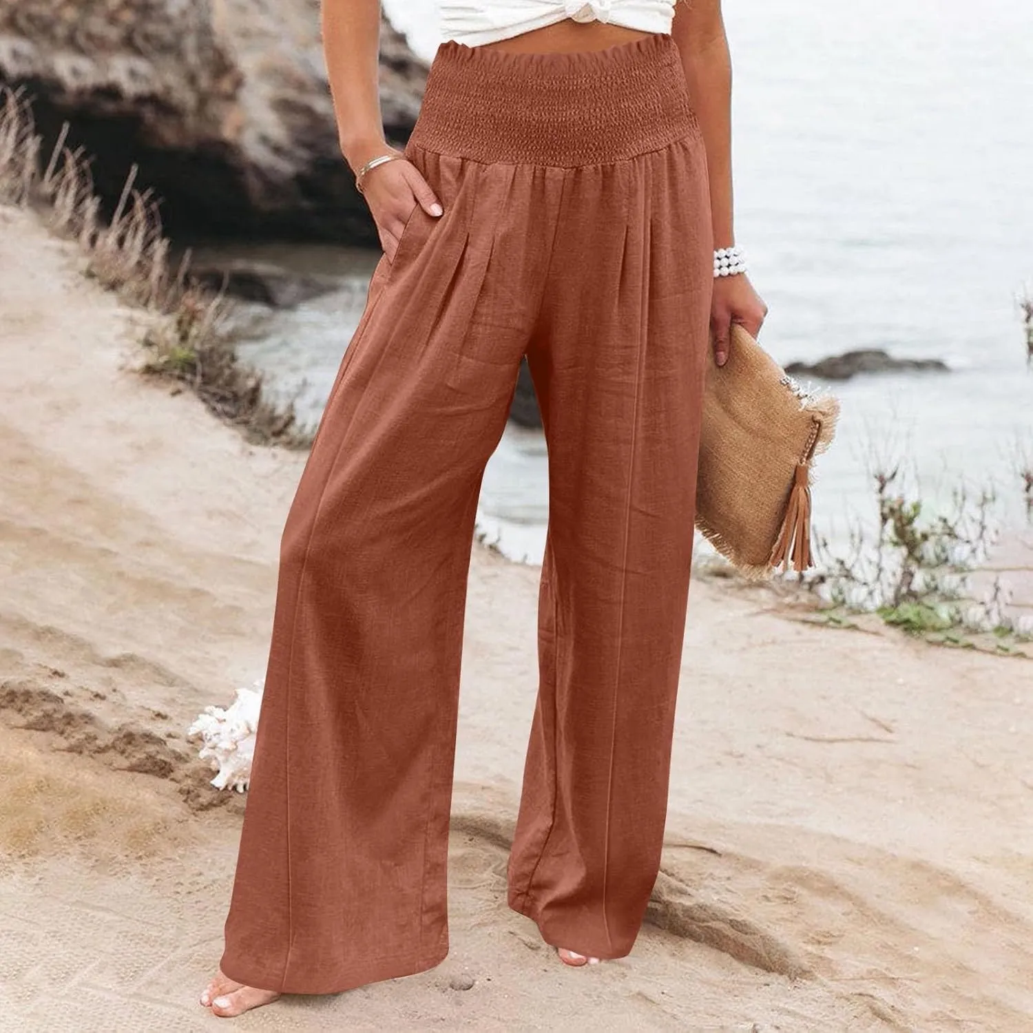 Cargo Pants for Women Winter Casual Business Slacks with Pockets Solid Color Elastic Waist