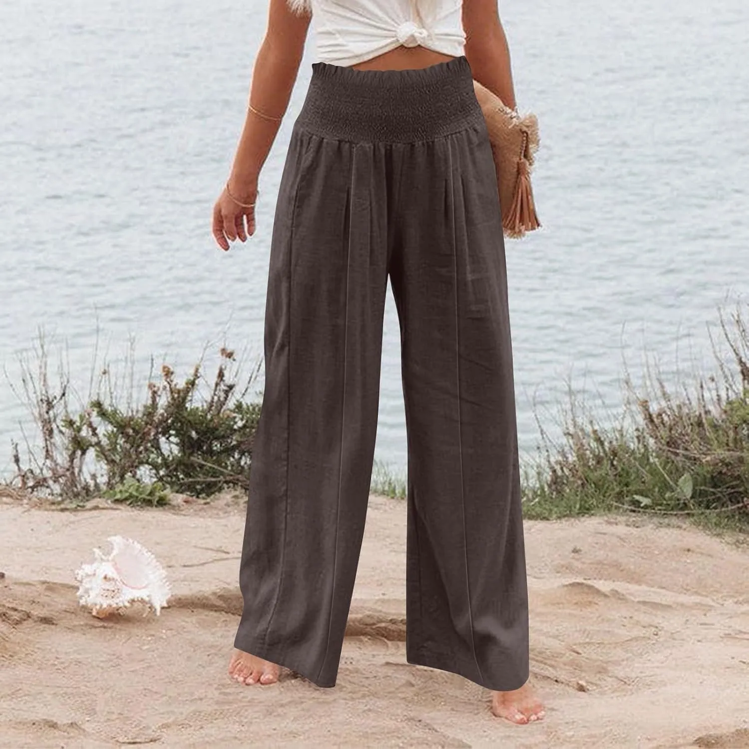 Cargo Pants for Women Winter Casual Business Slacks with Pockets Solid Color Elastic Waist