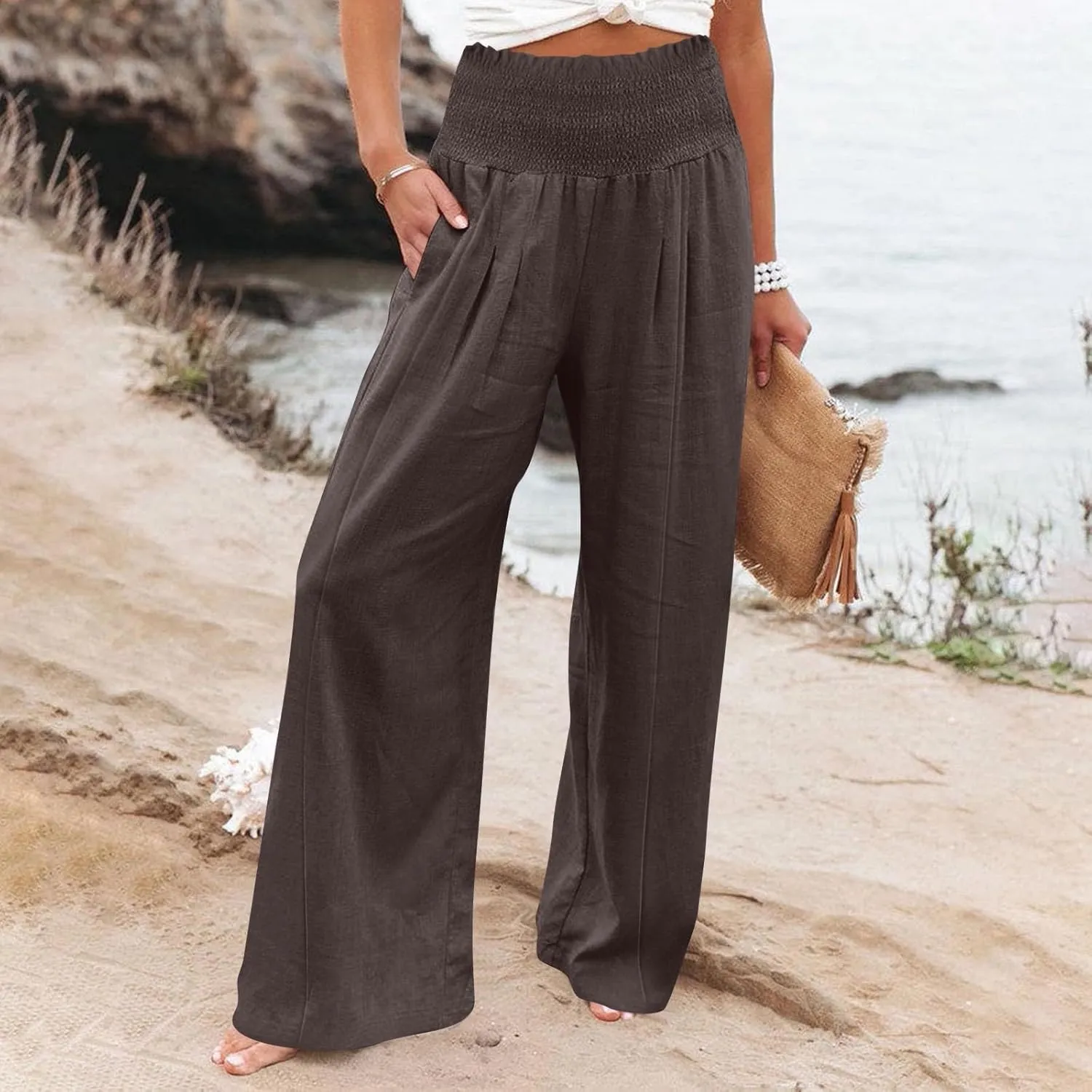 Cargo Pants for Women Winter Casual Business Slacks with Pockets Solid Color Elastic Waist