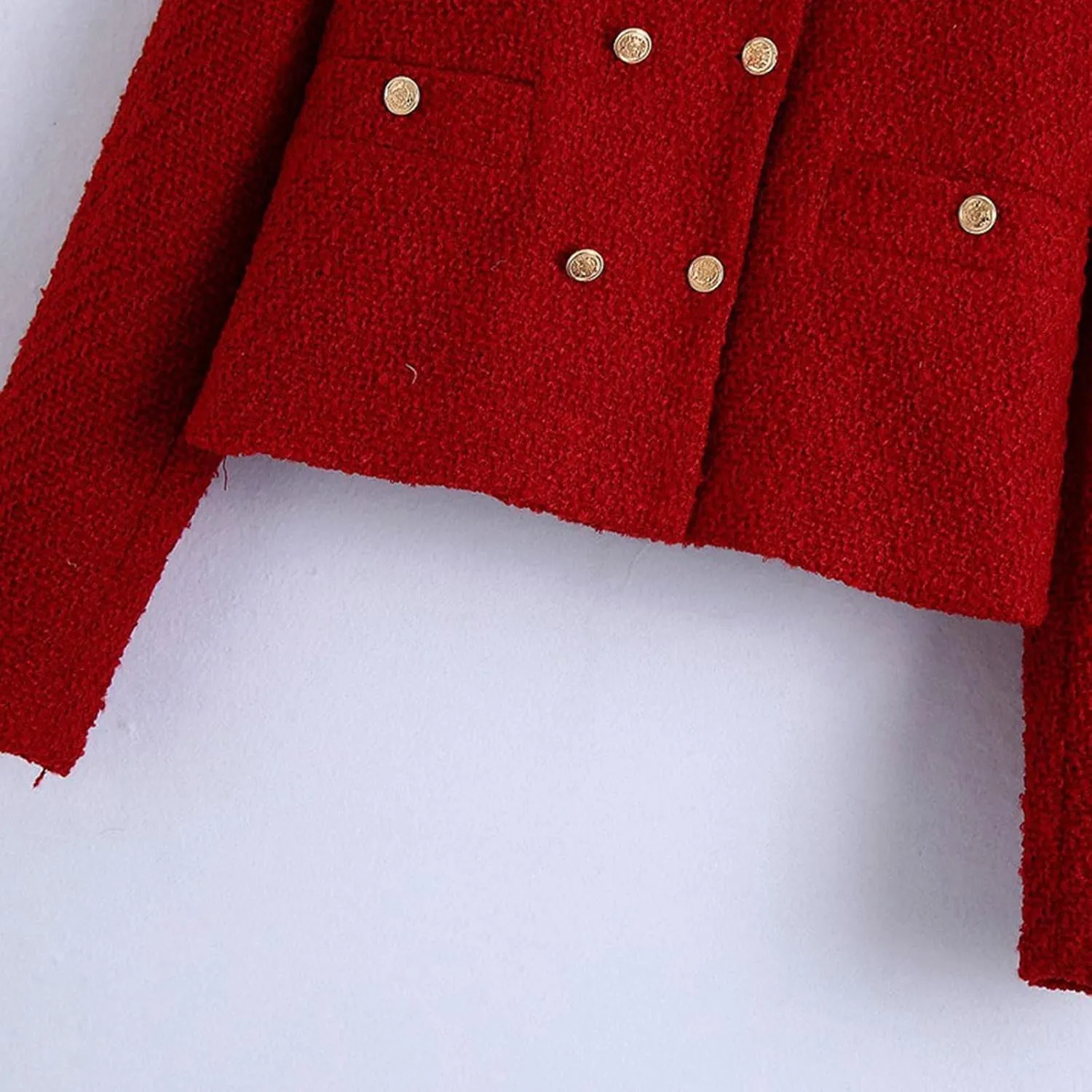 Casual Tweed Blazer Jacket for Women Cropped Open Front Button Down Collarless Coat Office Work Business Dress Jackets