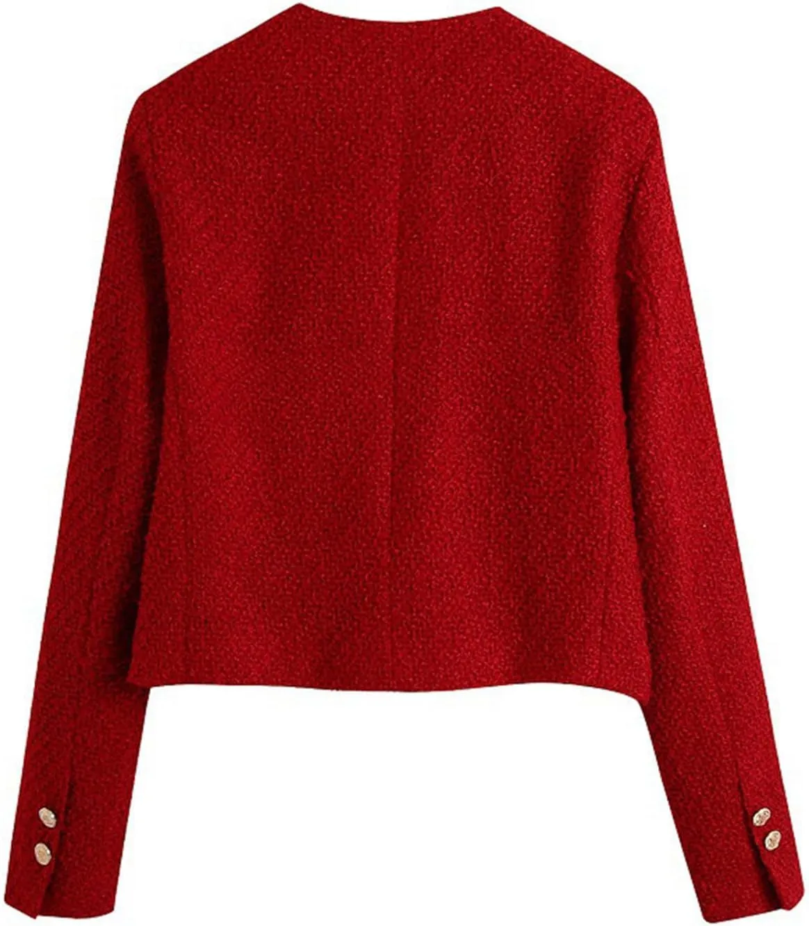 Casual Tweed Blazer Jacket for Women Cropped Open Front Button Down Collarless Coat Office Work Business Dress Jackets