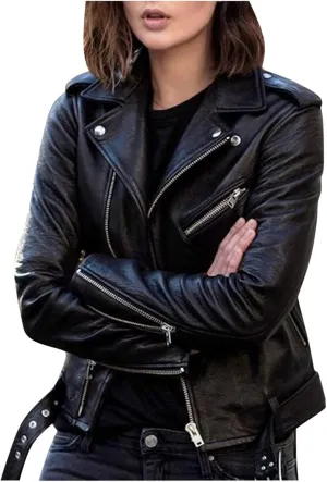Casual Women's Short Leather Jacket Real Faux Leather Women's Jacket Cool Stylish Vintage Sporty and Slim fit Jacket for Women (Color : Black, Size : Medium)