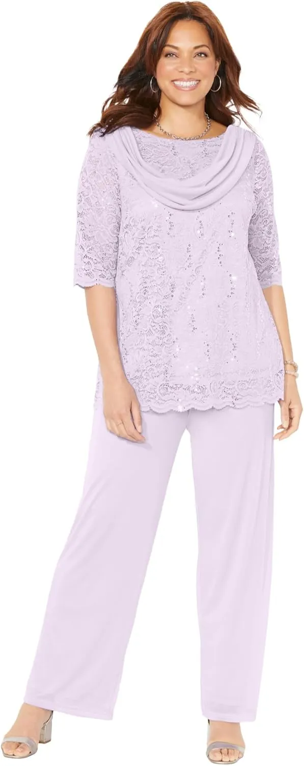 Catherines Women's Plus Size Sparkle & Lace Pant Set
