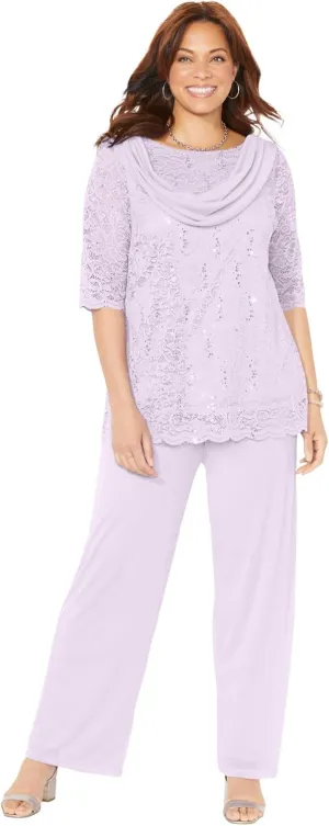 Catherines Women's Plus Size Sparkle & Lace Pant Set