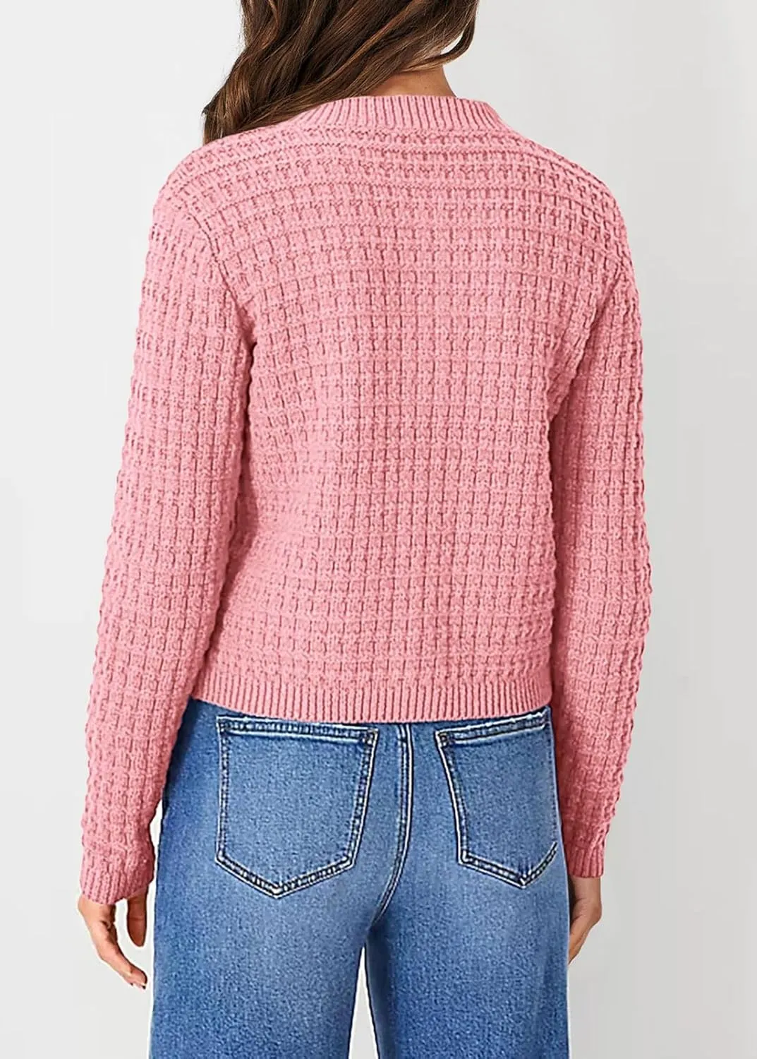 CHARTOU Women Button Down Cropped Blazer Open Knit Cardigan Sweater Knitted Tweed Jacket Crew Neck Knitwear 2024