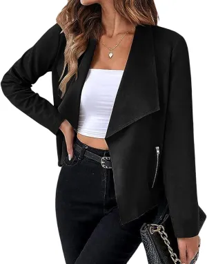 CHARTOU Women Faux Suede Cropped Jacket Moto Leather Jacket Lightweight Fall Jacket Open Front Short Coat
