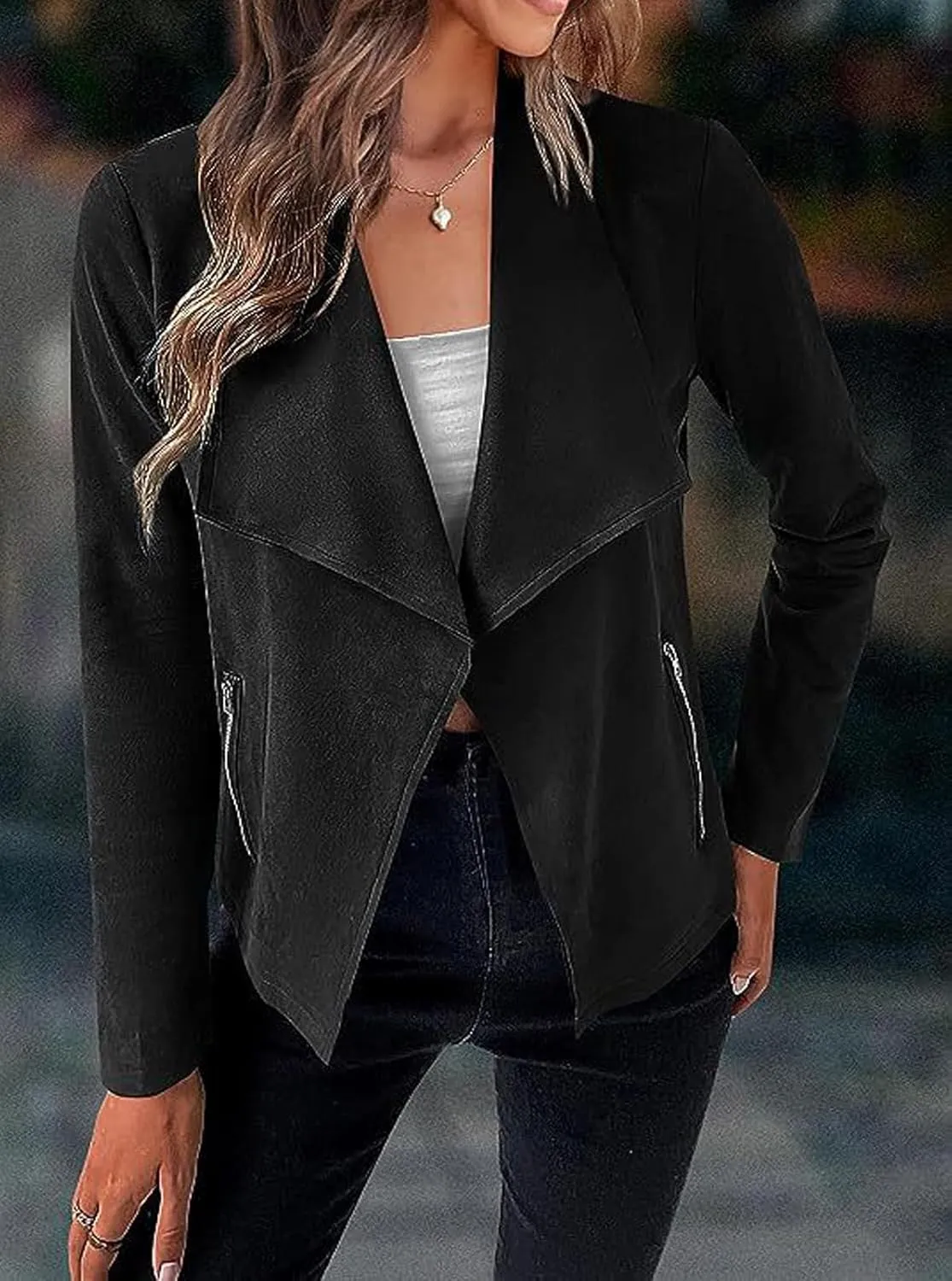 CHARTOU Women Faux Suede Cropped Jacket Moto Leather Jacket Lightweight Fall Jacket Open Front Short Coat