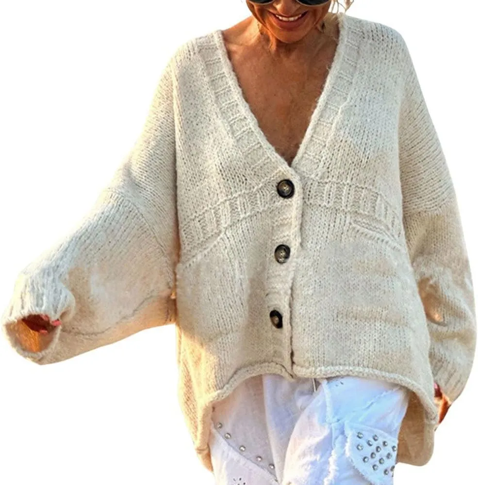 CHARTOU Women Oversized Cardigan Sweater Button Down V Neck Loose Sweater with Pockets