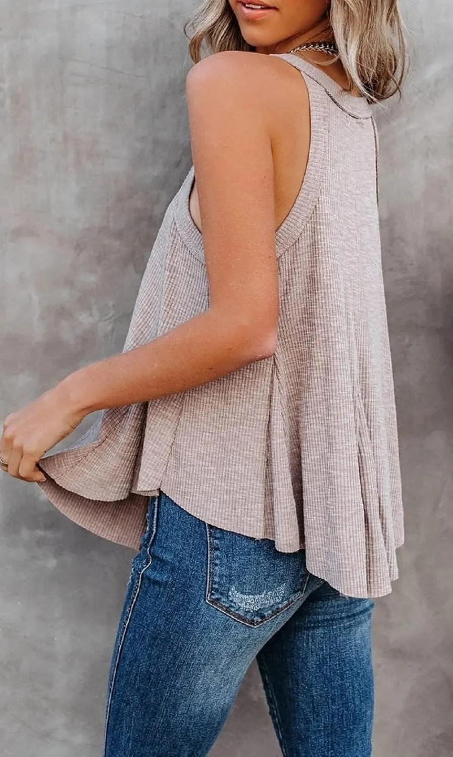 CHARTOU Women's Comfy V-Neck Sleeveless Irregular Pleats A-Line Camisole Shirt Tank Tops
