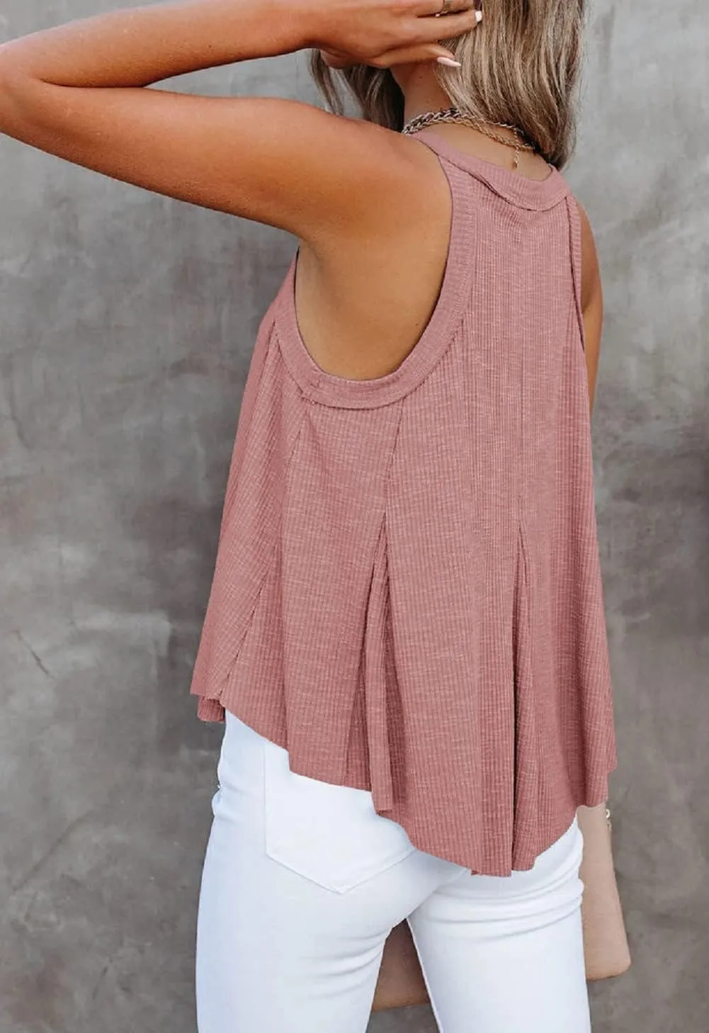 CHARTOU Women's Comfy V-Neck Sleeveless Irregular Pleats A-Line Camisole Shirt Tank Tops