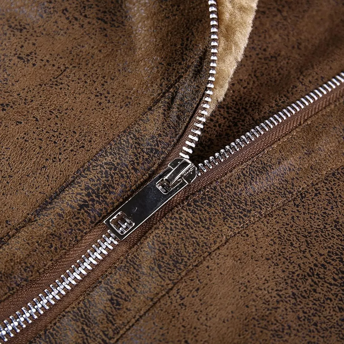 chouyatou Men's Winter Thicked Sherpa Lined Warm Slim Oblique Zip Distressed Faux Suede Leather Biker Jacket
