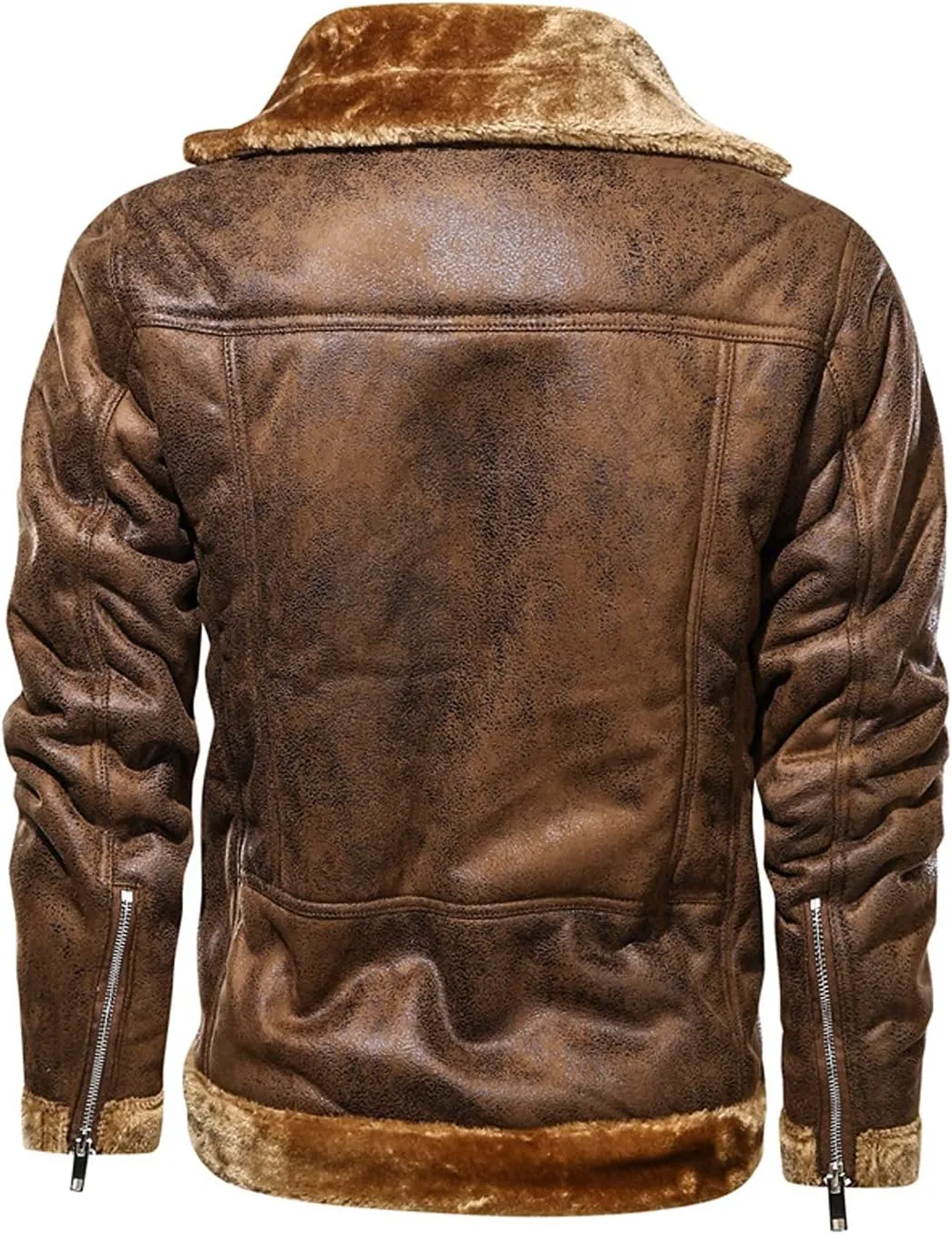 chouyatou Men's Winter Thicked Sherpa Lined Warm Slim Oblique Zip Distressed Faux Suede Leather Biker Jacket