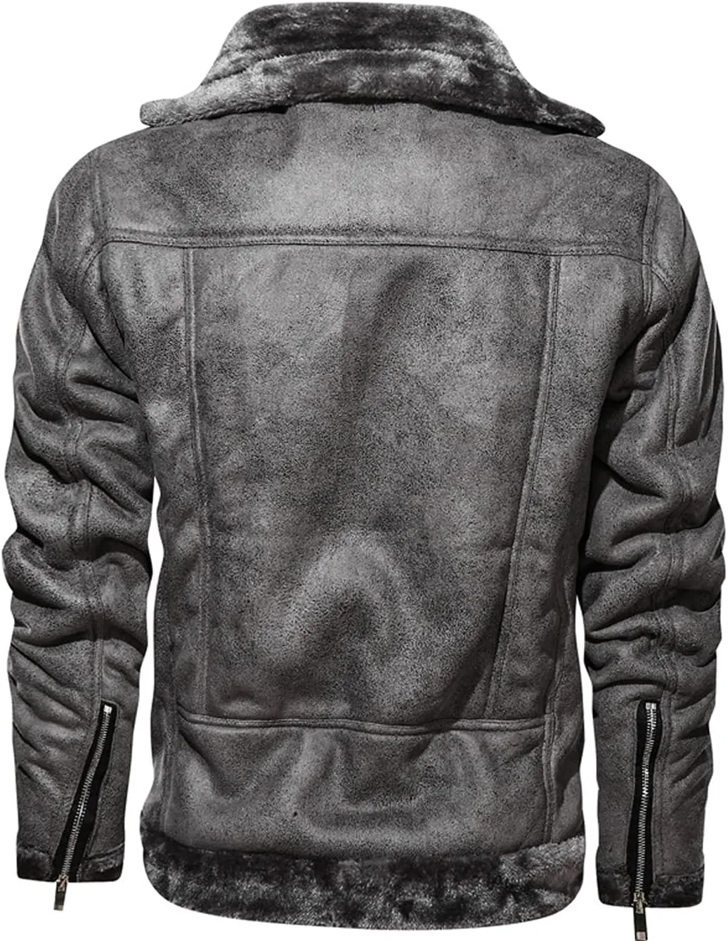 chouyatou Men's Winter Thicked Sherpa Lined Warm Slim Oblique Zip Distressed Faux Suede Leather Biker Jacket