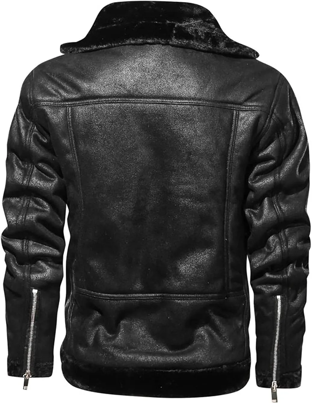 chouyatou Men's Winter Thicked Sherpa Lined Warm Slim Oblique Zip Distressed Faux Suede Leather Biker Jacket