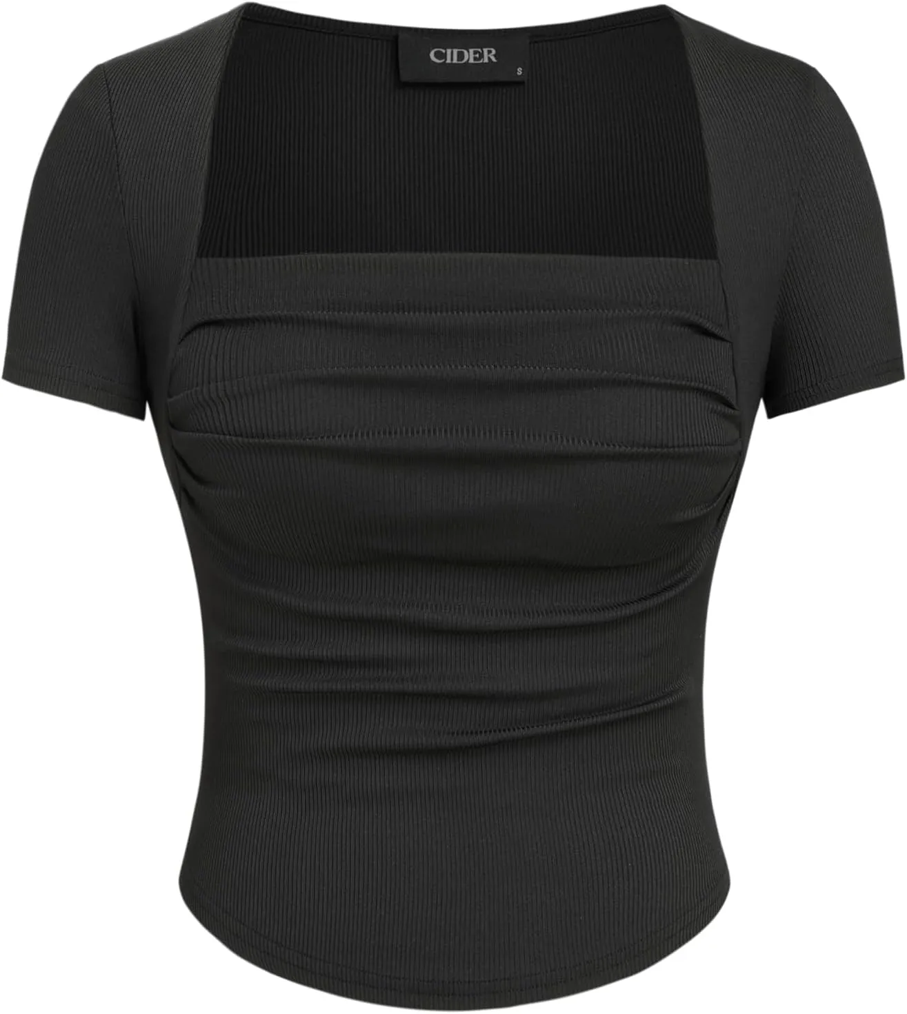 CIDER Going Out Tops Square Neck Short Sleeve Slim Fit Ruched Tops