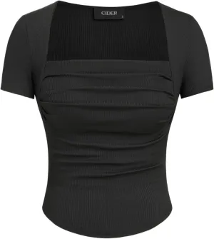 CIDER Going Out Tops Square Neck Short Sleeve Slim Fit Ruched Tops