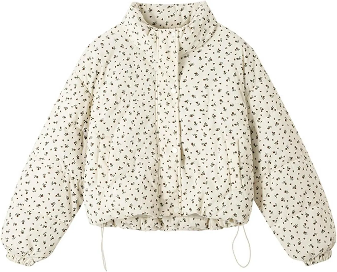 Cold Weather Down Jacket For Womens Cropped Stand Collar Puffer Coats Winter Floral Print Zip Up Puffer Outfits
