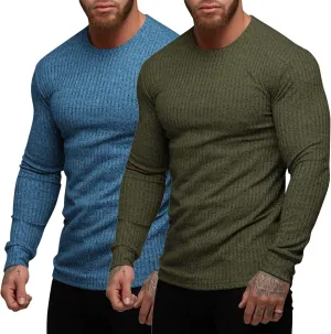 COOFANDY Men's 2 Pack Muscle T-Shirt Stretch Long Sleeve Gym Workout Bodybuilding Training Tee Shirts Casual Hipster Tops